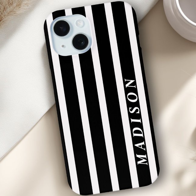 Custom Stripes Black White iPhone 15 Case (Custom Stripes Black White Case-Mate iPhone Case)