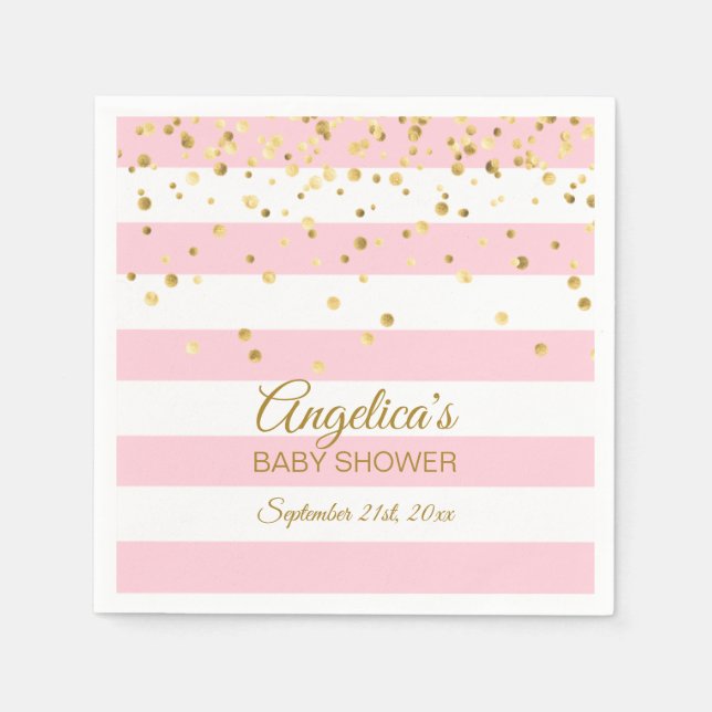 Custom Stripes Blush Pink Rose Gold BABY Shower Napkin (Front)