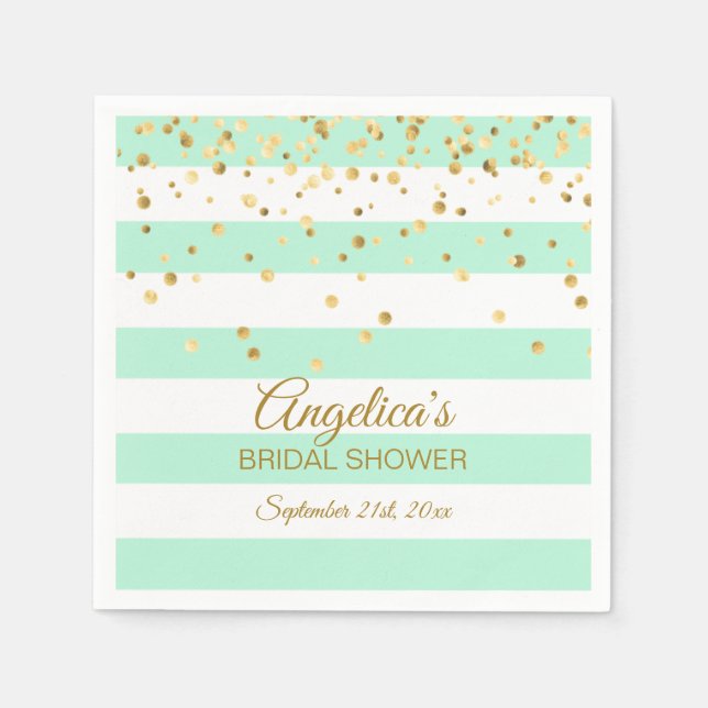 Custom Stripes Mint Green Rose Gold Bridal Shower Napkin (Front)