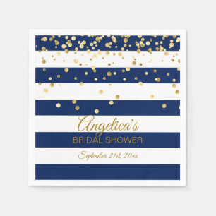 Custom Stripes Navy Blue Gold Bridal Shower Napkin