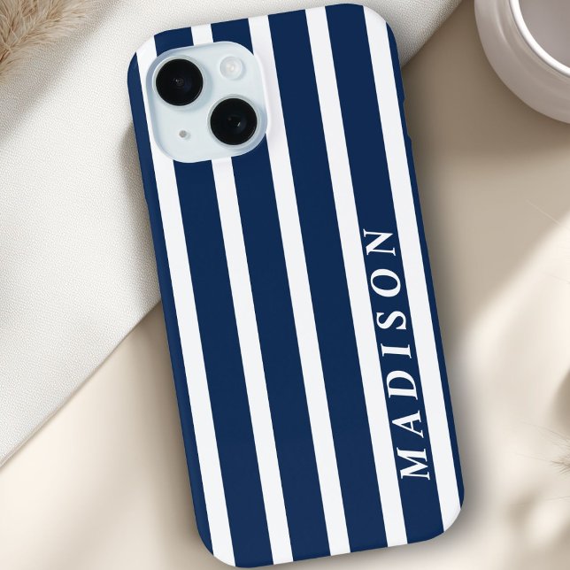 Custom Stripes Navy Blue White Case-Mate iPhone Case (Custom Stripes Navy Blue White Case-Mate iPhone Case)