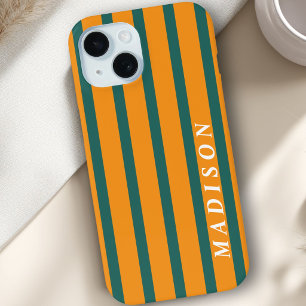 Custom Stripes Orange Green iPhone 15 Case