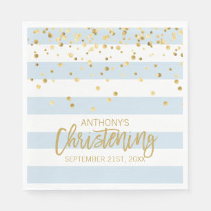 Custom Stripes Pastel Blue Gold BOY CHRISTENING Napkin