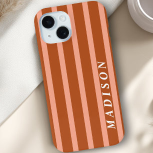 Custom Stripes Peach Brown iPhone 15 Case