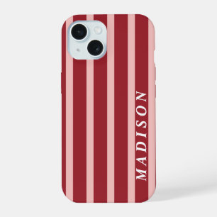 Custom Stripes Pink Red Brown iPhone 15 Case