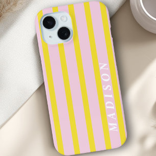 Custom Stripes Yellow Pink iPhone 15 Case