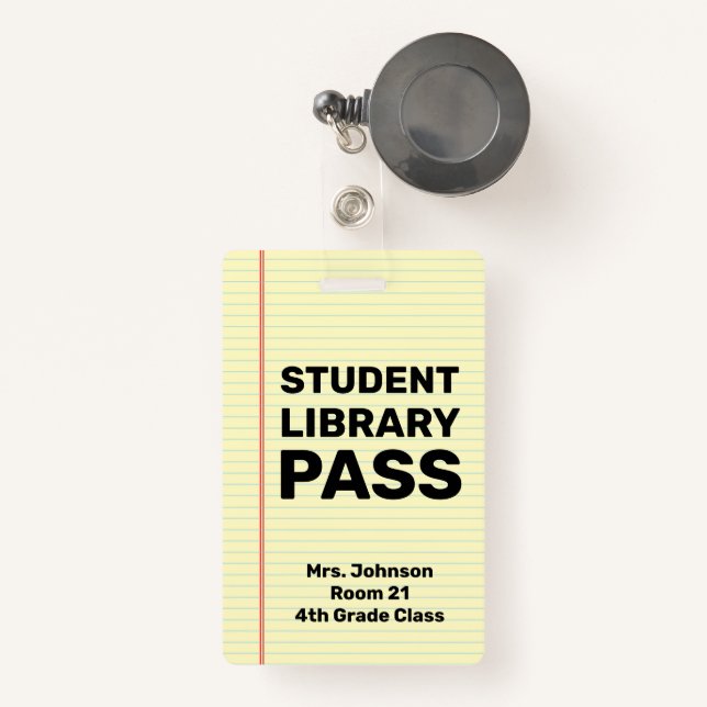 Custom Student Library Pass ID Badge (Front with Retractable)