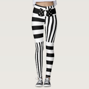 Custom Stylish Black White Stripes & Polkadot Bow Leggings