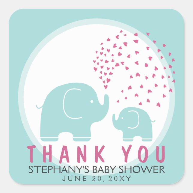 Custom Stylish Blue Elephants Thank You Stickers (Front)