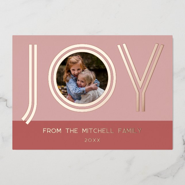 Custom Stylish Blush Pink Minimalist Rose Gold Foil Holiday Card (Front)