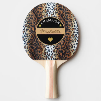 Custom Stylish Brown Black White Leopard Champion Ping Pong Paddle