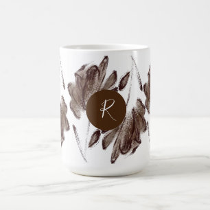 Custom Stylish Brown Watercolor Floral Monogrammed Coffee Mug