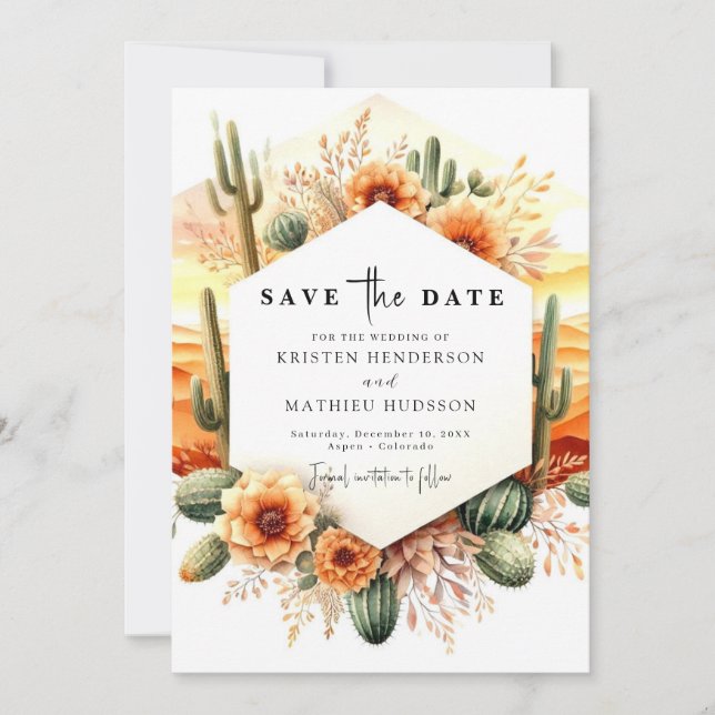 Custom Stylish Cactus Wedding Save The Date (Front)