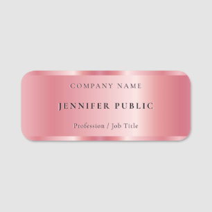 Custom Stylish Design Template Rose Gold Glamourou Name Tag