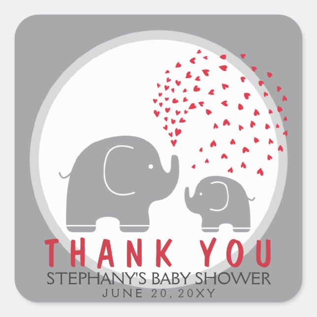 Custom Stylish Grey Elephants Thank You Stickers (Front)