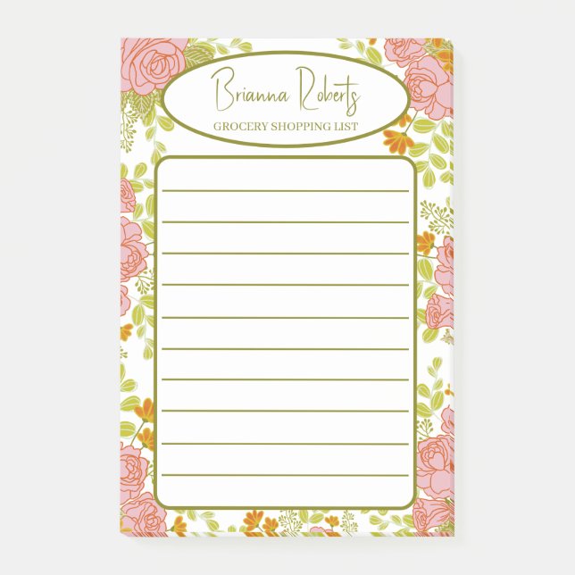 Custom stylish Grocery Shopping List Flower Post-it Notes (Front)