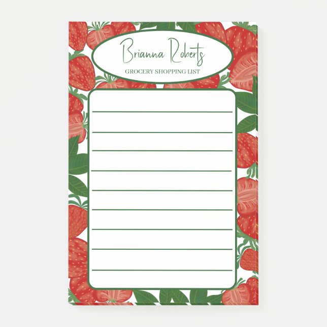 Custom stylish Grocery Shopping List Strawberries Post-it Notes (Front)