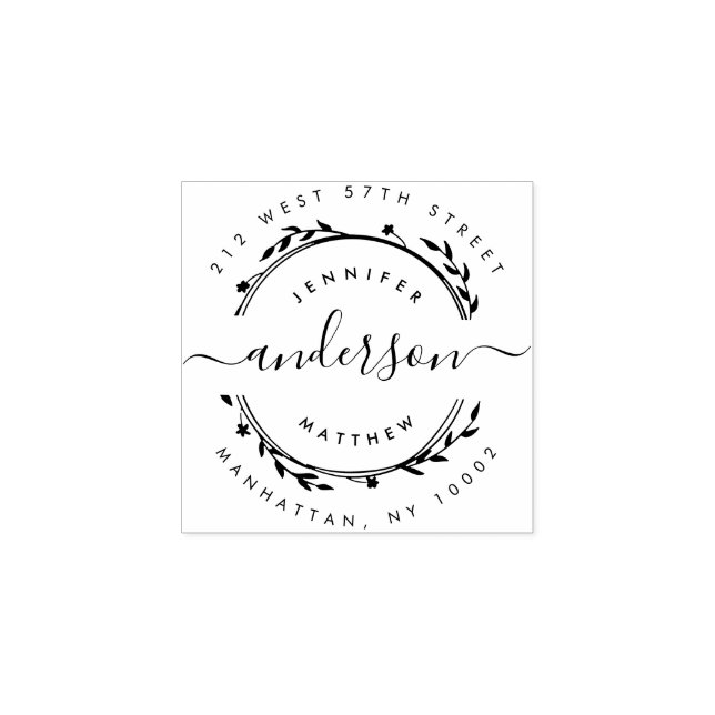 Custom Stylish Married Couple Return Address Rubber Stamp (Imprint)