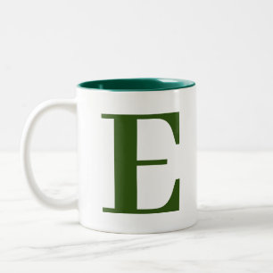 Custom Stylish Modern Green Monogram Initials Two-Tone Coffee Mug