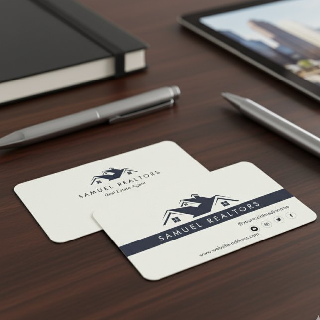 Custom Stylish Modern Real Estate Home Logo White Business Card (Creator Uploaded)