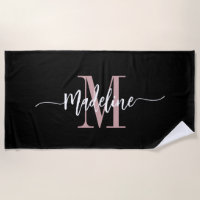 Custom Stylish Monogram Name Script Black Blush