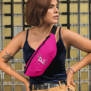 Custom Stylish Monogram Typography Hot Pink Bum Bags