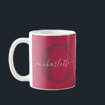 Custom Stylish Monogrammed Name Magenta Red Coffee Mug<br><div class="desc">Sip your favourite beverage in style with this elegant personalised mug featuring a rich burgundy design and delicate script font showcasing your name. Perfect for adding a touch of sophistication to your morning coffee or gifting to someone special, this mug combines functionality with a timeless aesthetic. Ideal for those who...</div>