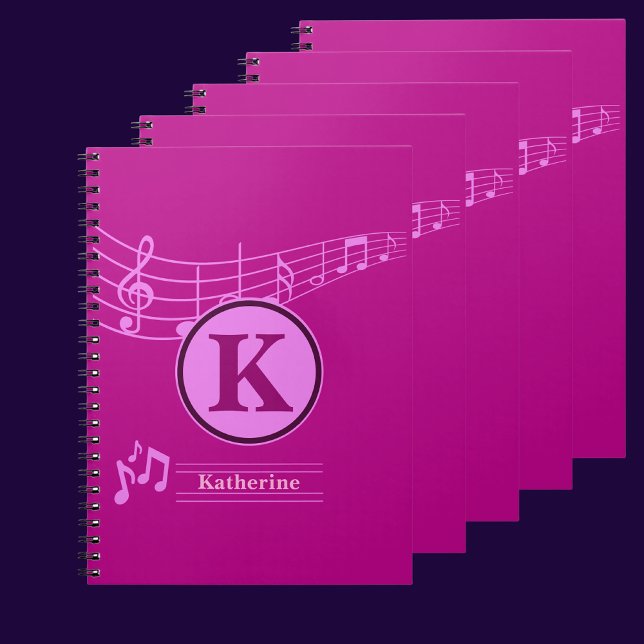Custom Stylish Name Monogram Letter Music School Notebook (Creator Uploaded)