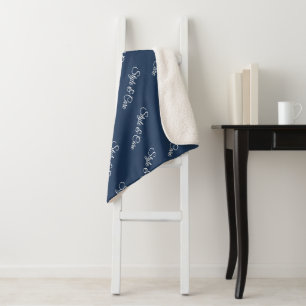 Custom Stylish Name Pattern Stylish Navy Sherpa Blanket