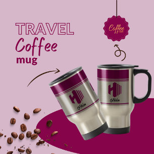 Custom Stylish Pink Name Monogram Letter (H) Travel Mug