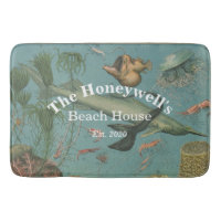 Custom stylish retro under the sea marine Bath Mat