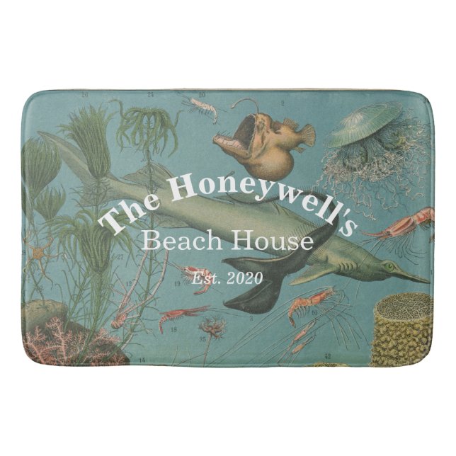 Custom stylish retro under the sea marine Bath Mat (Front)