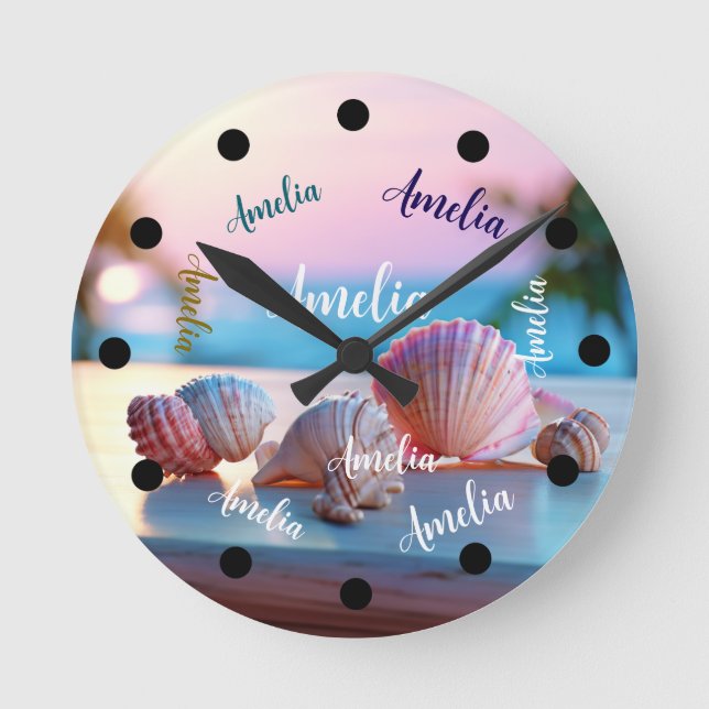 Custom Summer Beach Elegant Round Clock (Front)