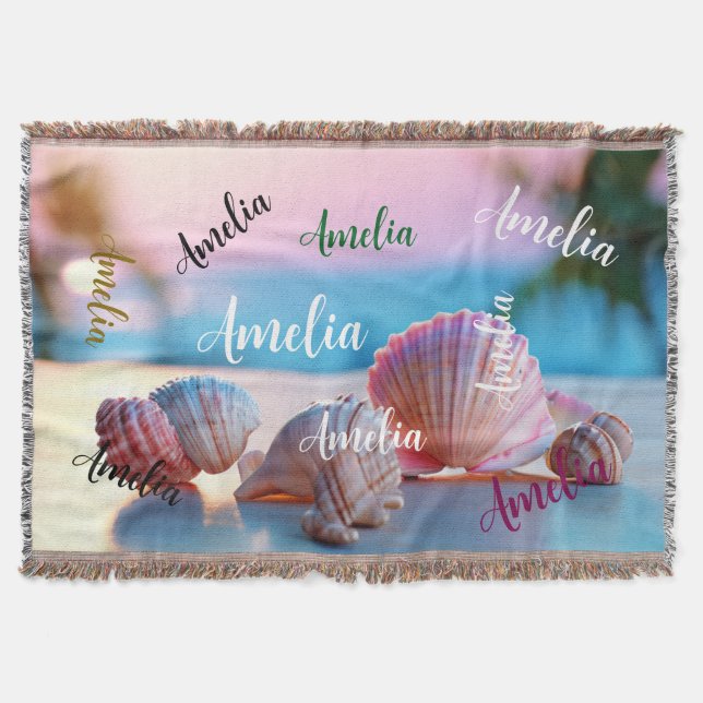 Custom Summer Beach Elegant Throw Blanket (Front)