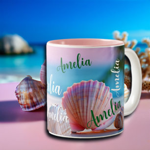 Custom Summer Beach Elegant Two-Tone Coffee Mug