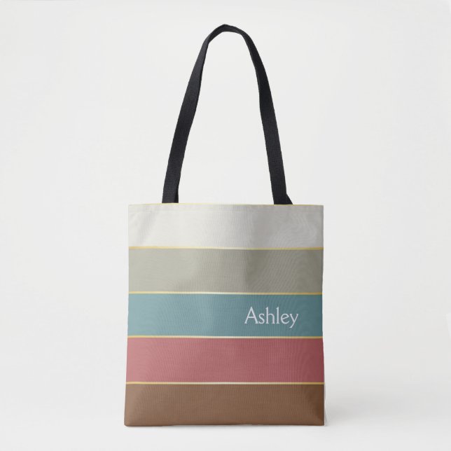 Custom Summer Colour Block Stripes Tote Bag (Front)