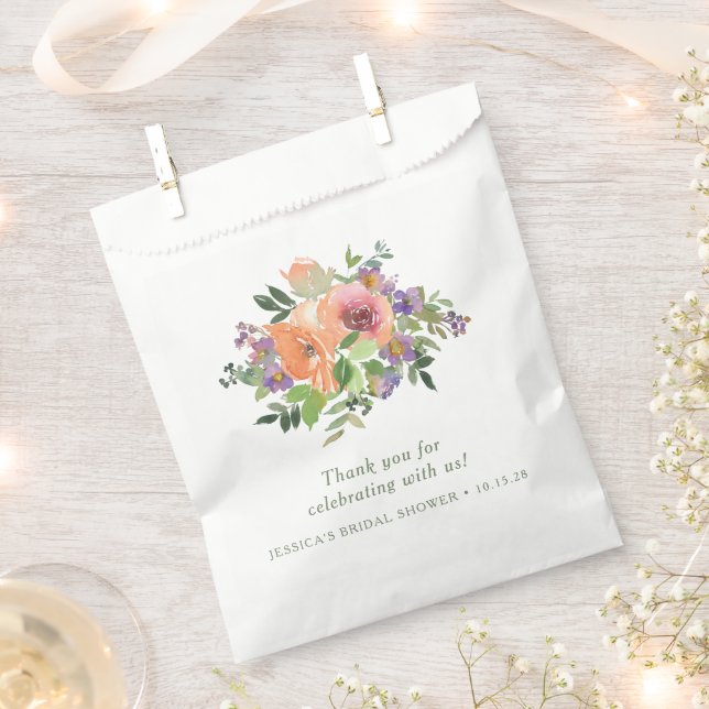 Custom Summer Floral Thank You Bridal Shower  Favour Bags (Clipped)