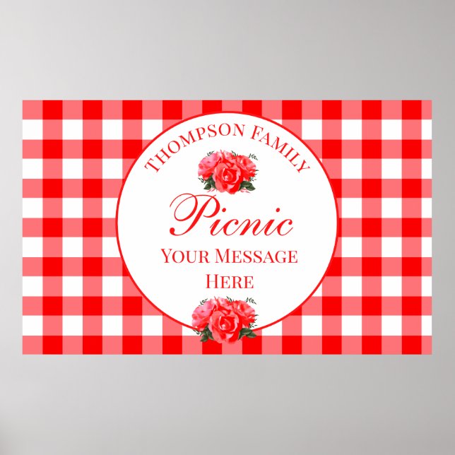 Custom Summer Picnic Red Gingham Sign Poster (Front)