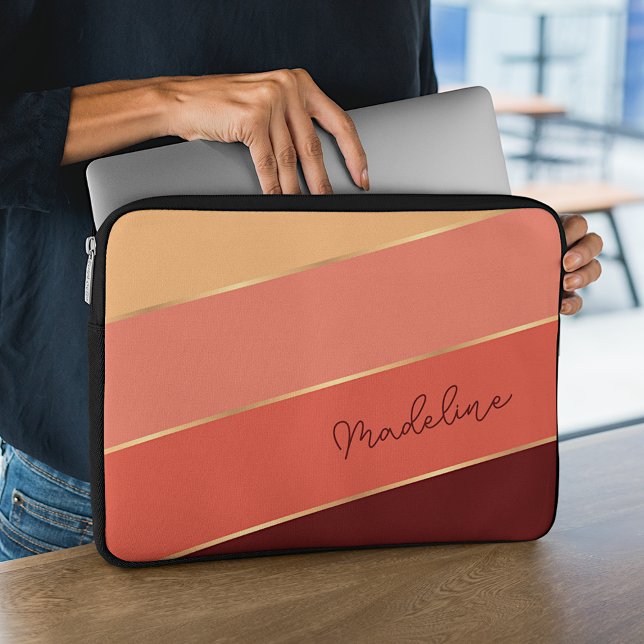 Custom Summer Sun Sunset Burgundy Red Striped Art Laptop Sleeve (Creator Uploaded)