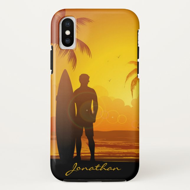 Custom Sun Set Beach Surfing Case-Mate iPhone Case (Back)