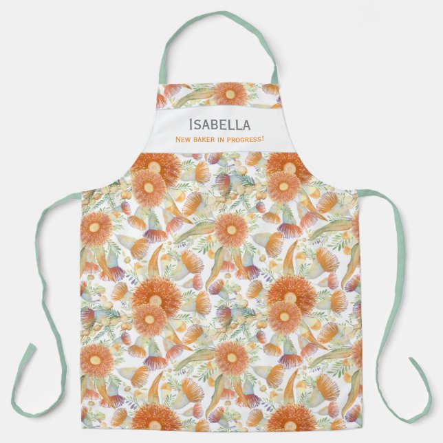 Custom Sunburnt Wattle and Eucalyptus Blooms Apron (Front)
