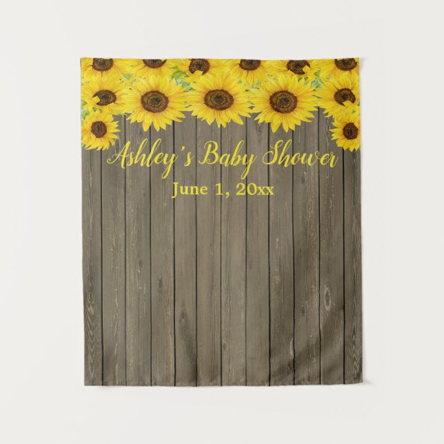 Custom Sunflower Baby Shower Wood Photo Booth Prop Tapestry (Front)