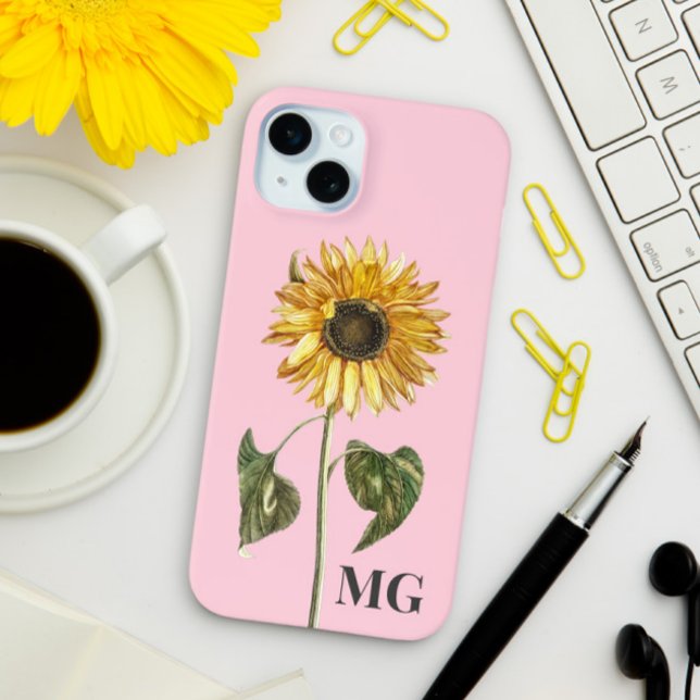 Custom Sunflower Botanical Illustration Monogram Case-Mate iPhone Case (Creator Uploaded)