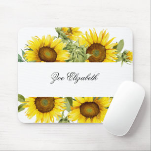 Custom Sunflower Floral Add your Name Monogram  Mouse Mat