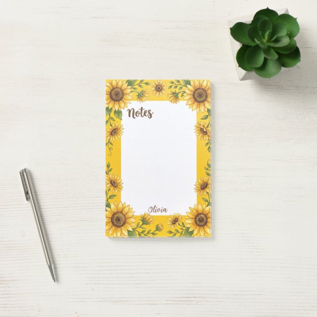 Custom Sunflower Notes Floral Personalised Pad (Office)