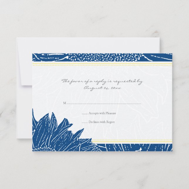 ::custom: Sunflower RSVP Card: Yellow & Nav Card (Front)