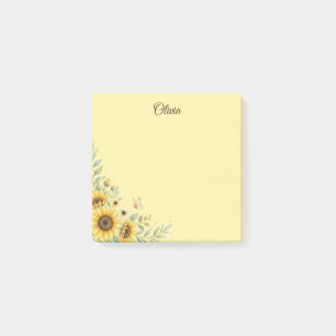 Custom Sunflower Sticky Notes, Personalised Post-it Notes