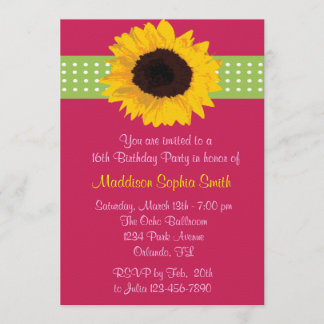 Custom Sunflower Sweet 16 Birthday Invites