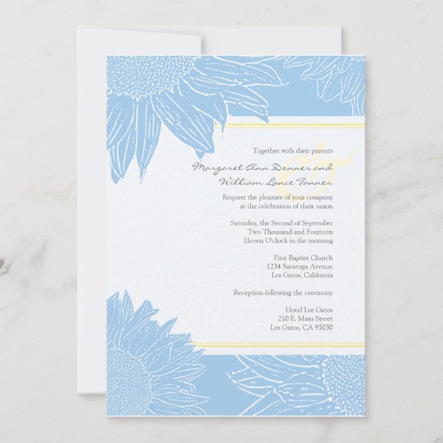 custom::Sunflower Wedding Invite: Yellow & Lt Blue Invitation (Front)