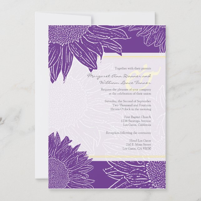 custom::Sunflower Wedding Invite: Yellow Purple526 Invitation (Front)